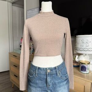 tan cropped turtleneck long sleeve